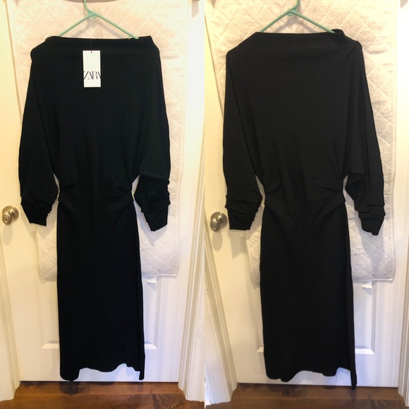 SOLD OUT NWT ZARA AW21 BLACK KNIT DRESS WITH RUCHING (6873) - Picture 8 of 10
